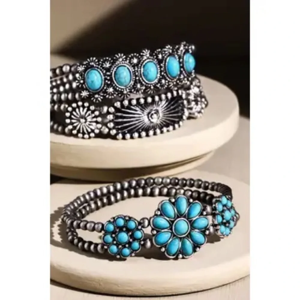 Turquoise Natural Stone Three Piece Bracelet Set NWT